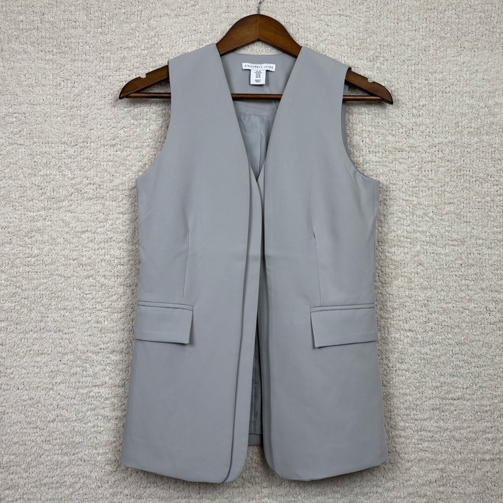 Sincerely Jules Vest Womens XS Gray Lined Sleeveless Open Front Professional
